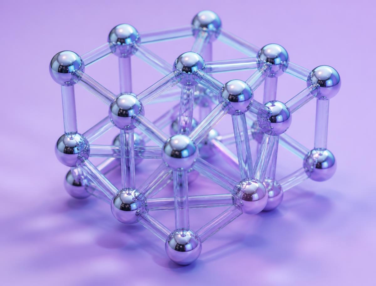 Lattice of chrome spheres linked by glass rods