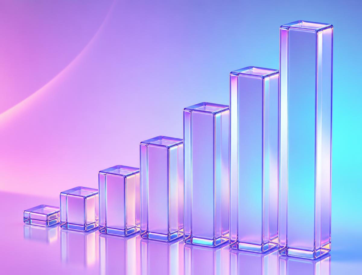 Glass bars rising in an ascending chart